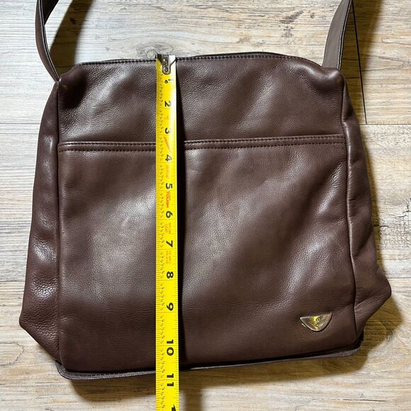 Dockers Leather Bag Brown Dark Shoulder Vintage 90s Like New Zip - Picture 7 of 9